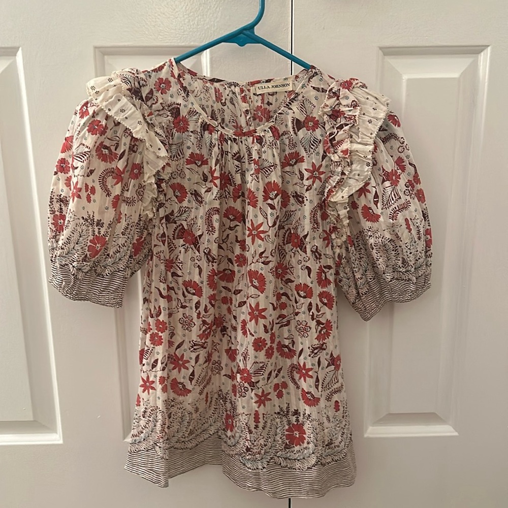 Ulla Johnson Short Sleeve Print Blouse - Size 0